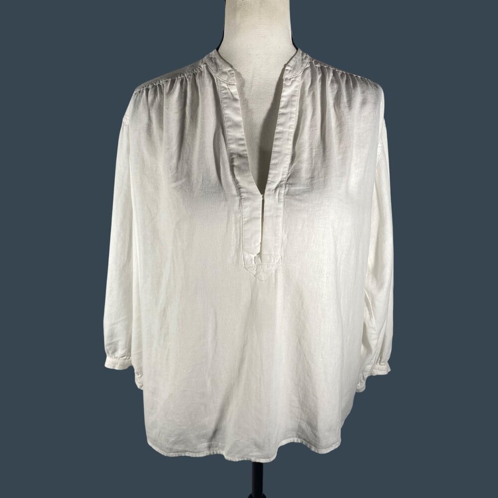 Wilfred Free White popover peasant Blouse XS Lightweight oversized deep V-Neck